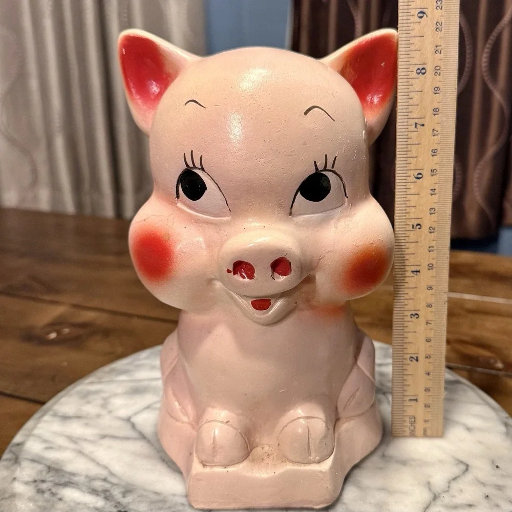 VTG 1950s Chalkware Anthromorphic Piggy Bank 9